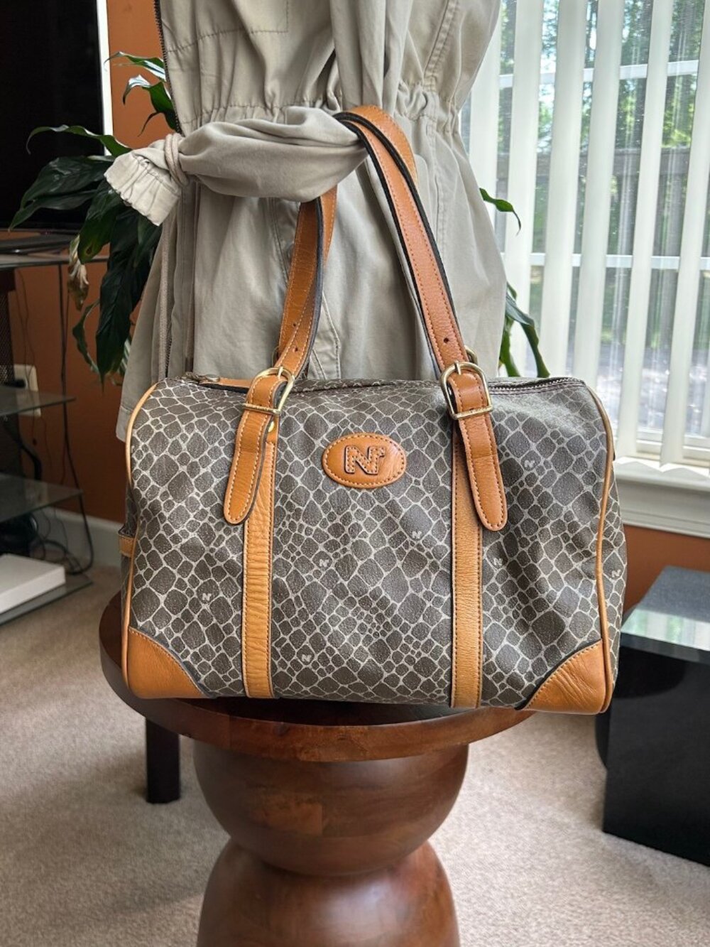 NINA RICCI Boston Bag, Camel Tan, Gray